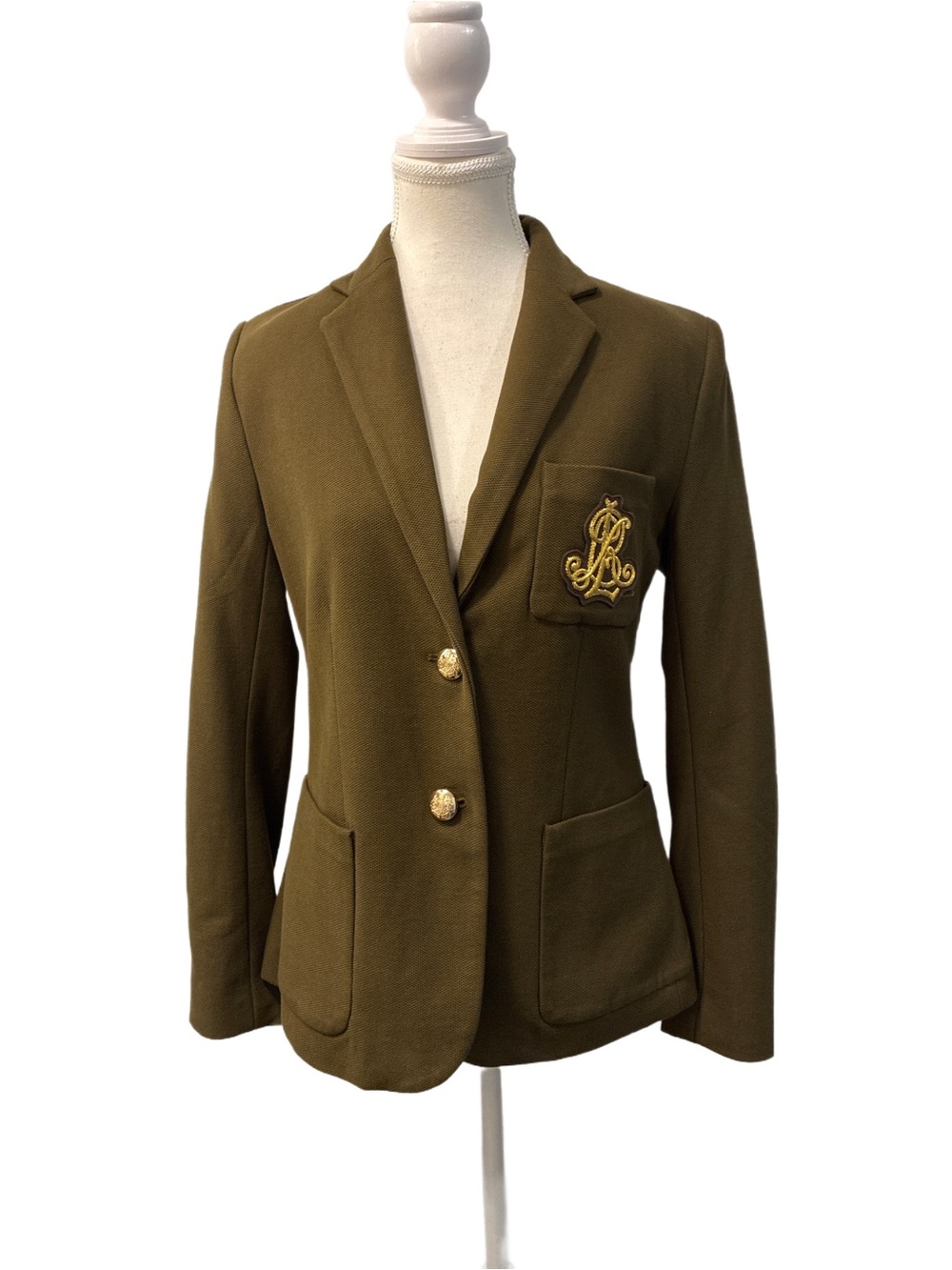 Lauren Ralph Lauren NWT Cotton Jacquard Blazer in Olive Green Size Medium - Picture 2 of 7
